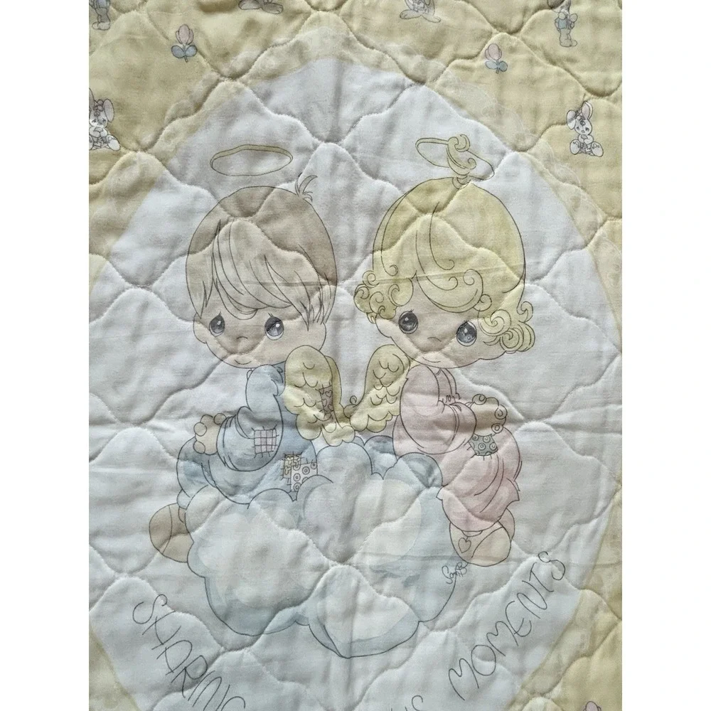 Vintage‎ 80s/90s Precious Moments Yellow Baby Quilt Retro Nursery 44